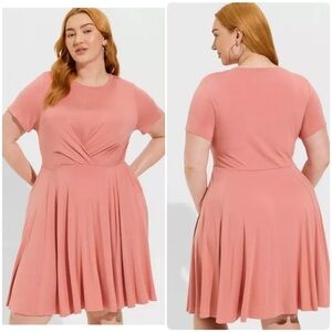 NEW Torrid At The Knee Super Soft Drape Front Skater Dress in Desert Sand Sz 4X